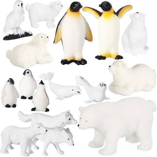 Kasyat 16 Pcs Polar Animals Figurines Set - Realistic Arctic Wildlife for Parties | Includes Bear, Penguin, Whale, Seal, and More