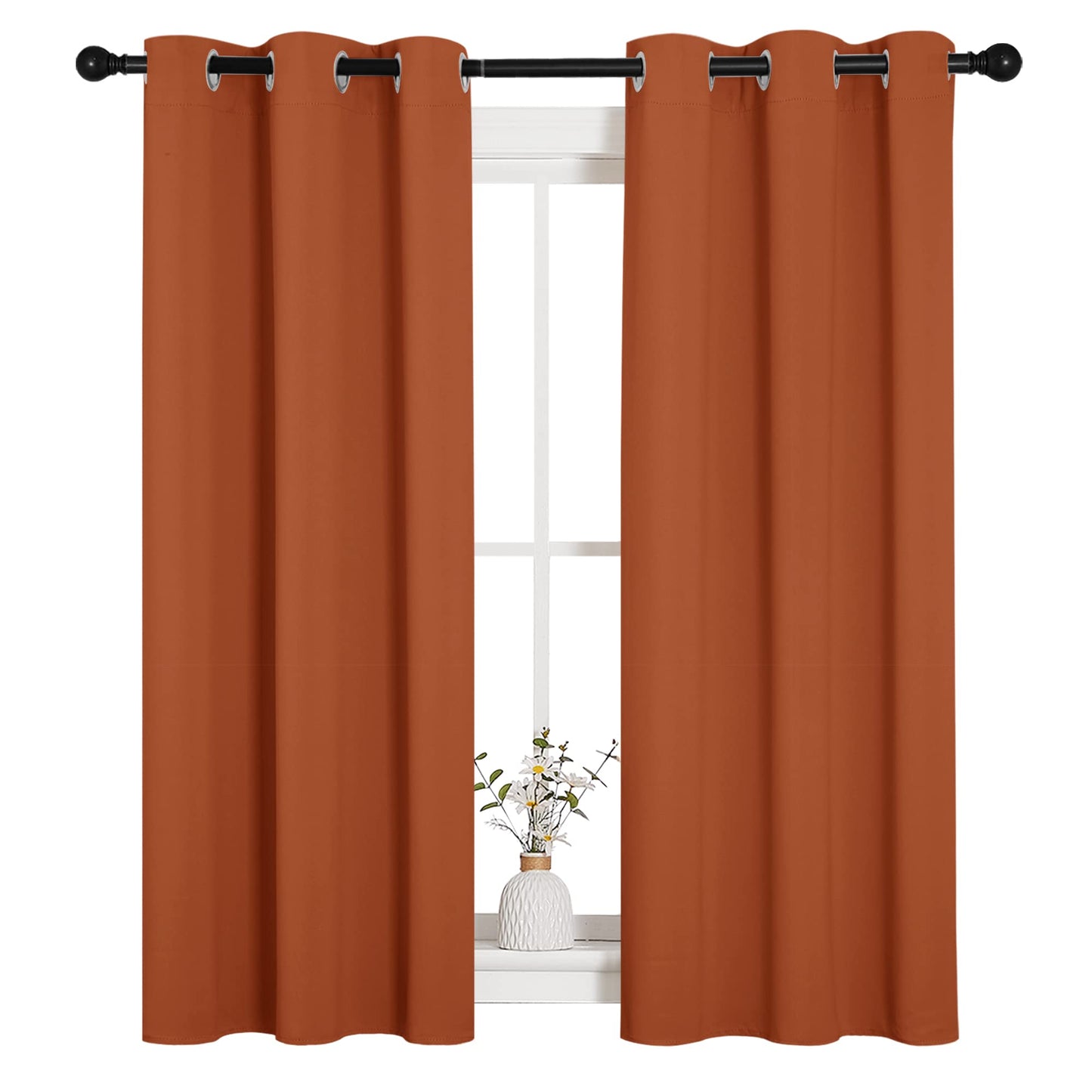 NICETOWN Blackout Halloween Draperies Curtains for Girls Room, Nursery Essential Thermal Insulated Grommet Top Blackout Panels (Burnt Orange, 1 Pair, 34 x 54 inches)