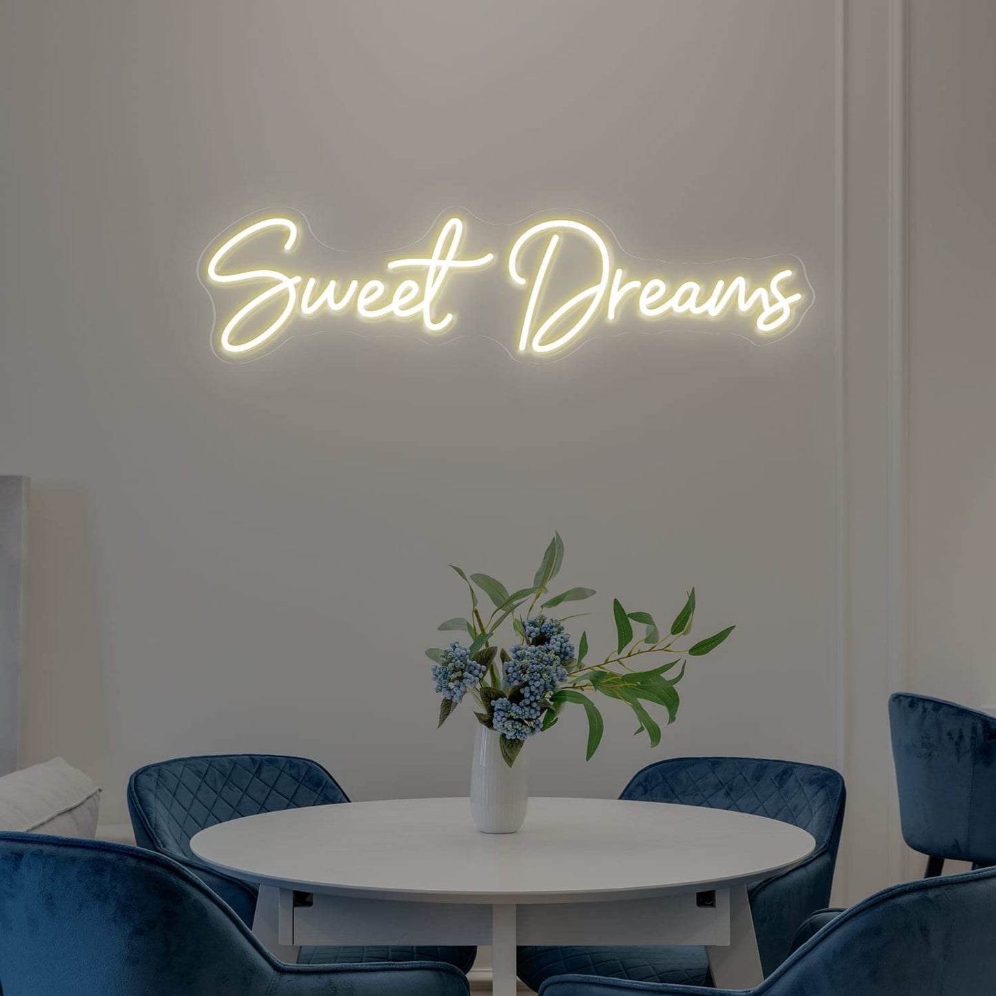 Sweet Dreams Neon Sign Wall Art Decor - 25"x6.4" Sweet Dreams Farmhouse Signs for Hanging Above Bed Wall Decor for Bedroom (Warm White)