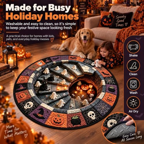 Mystic Cat Halloween Vortex Optical Illusion Rug - 20-Inch Round