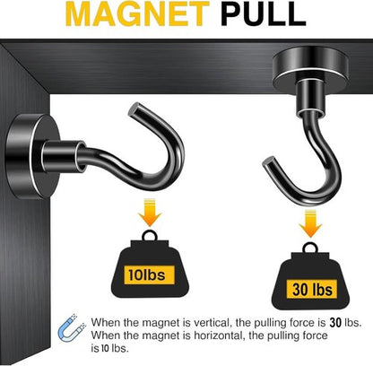 DIYMAG Magnetic Hooks - Heavy Duty 30lbs N52 Magnets for Hanging | 10 Pack Black for Home & Kitchen