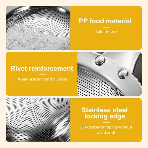Fine Mesh Stainless Steel Colander Spoon,2025 New Extra Fine Mesh Strainer with Handle,304 Stainless Steel Skimmer Spoon Kitchen Gadget for Filte Grease Foam (1, A Style, Large+Small)