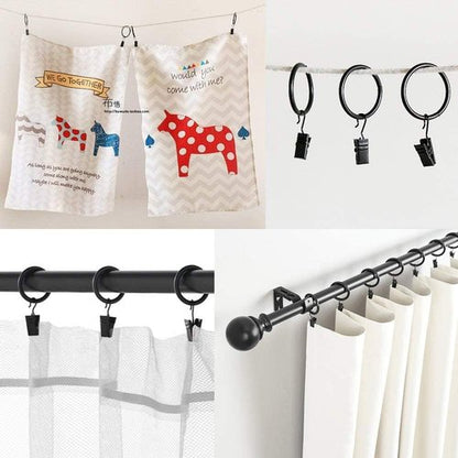 JANYUN Heavy-Duty Metal Curtain Clips - 30 Pack Small Hook Clips for Home Decor | Black