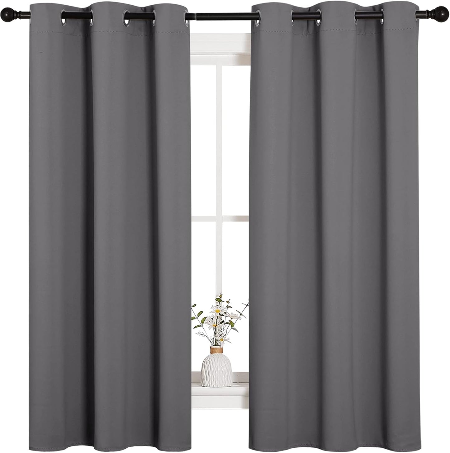 NICETOWN Blackout Curtains - Thermal Insulated Grommet Design for Bedroom | 2 Panels, Grey (W42 x L63-Inch)