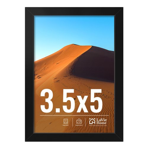 LaVie Home 3.5x5 Picture Frame for Wall Display, 3.5x5 Black Picture Frame with HD Plexiglas, 3.5 x 5 Matted Frame 1 Pack, Display Frame for Vertical or Horizontal, Classic Collection