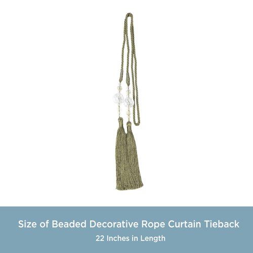 Kenney KN99811 Small Decorative 22" Beaded Rope Tassel Tieback for Curtains and Drapes, 1-Pack, Sage