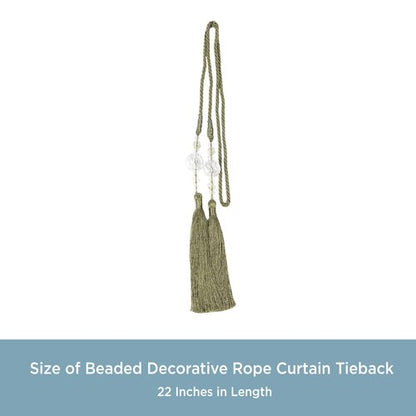 Kenney KN99811 Small Decorative 22" Beaded Rope Tassel Tieback for Curtains and Drapes, 1-Pack, Sage