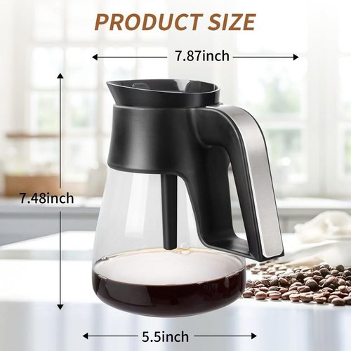CP307 10 Cup Glass Carafe Replacement for Ninja Coffee Maker, Compatible with Ninja CM401 CP300 CP301 CFP101 CFN601, CFP301 Coffee Pot with Brew-Through Lid, Metal Handle