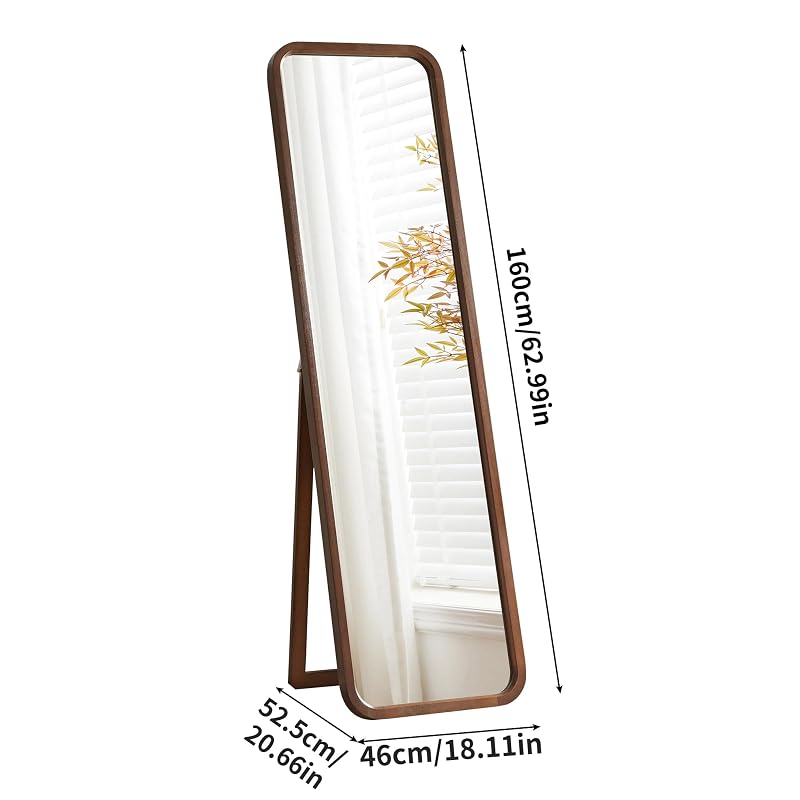 Brown 63" x 18" Wood Full-Length Mirror – Freestanding Floor Mirror with Stand