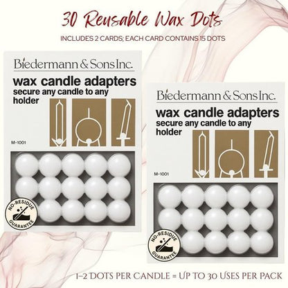 Biedermann & Sons Round Wax Candle Adapters - White 0.5 Inch Pellets | 2 Cards with 30 Dots