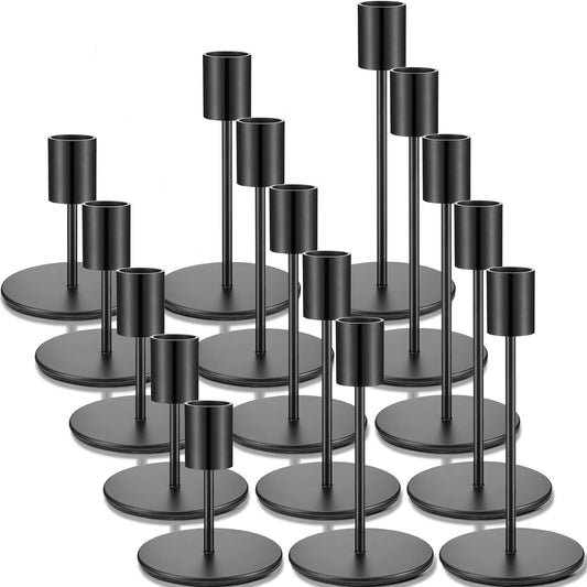 Sieral Candle Holders - Modern Decorative Metal Taper Candlesticks Set | 15 Matte Black Holders for Weddings & Home Decor