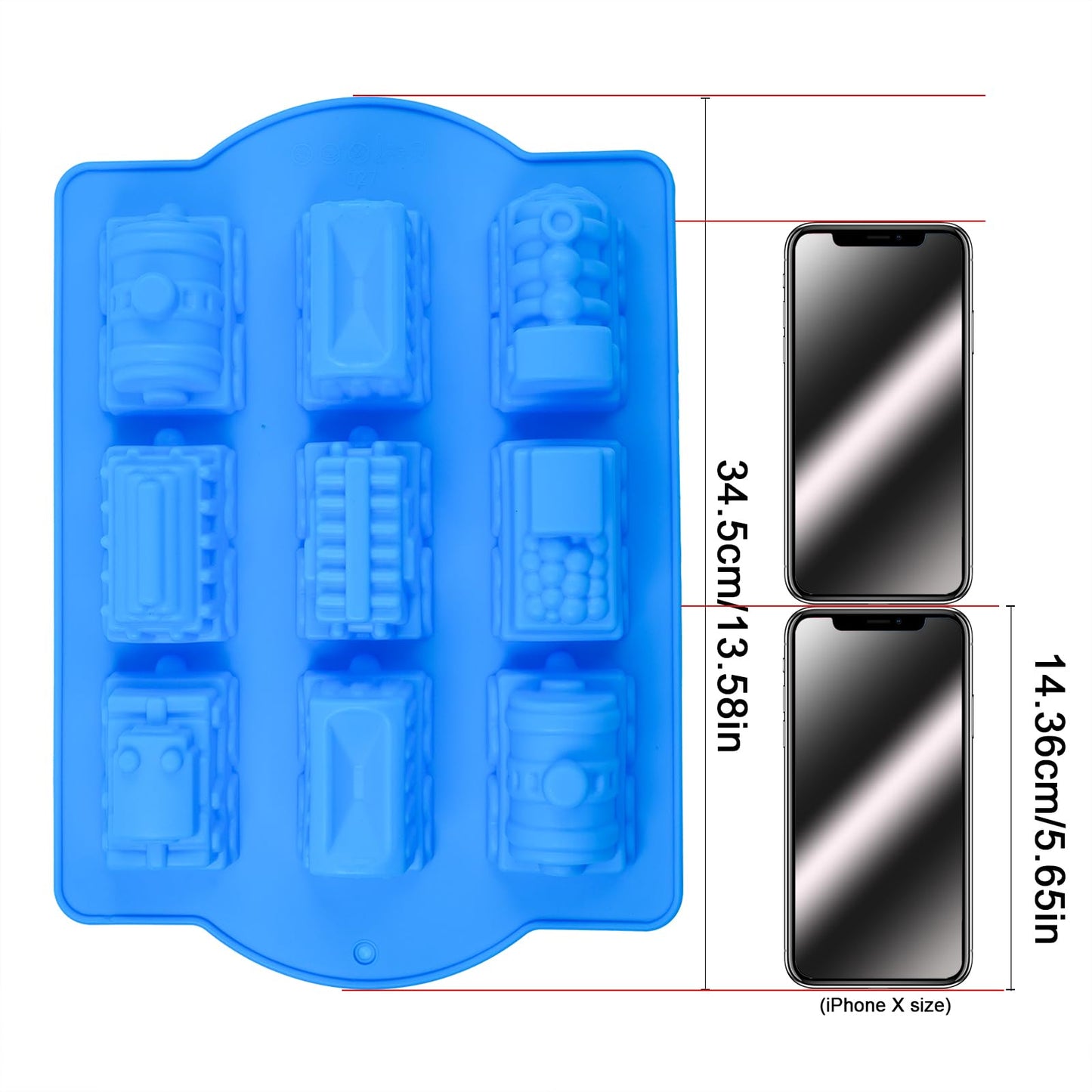 Joyeee Silicone Train Cake Mold, 1 Pcs 9 Cavity Non-stick Train Cake Pan Baking Mold for Soap, Wafer, Pastry, Tart, Pie, Flan, Dough, Chocolate Cake, Crayon, Silicone Soap Mold Kids Shower Supplies