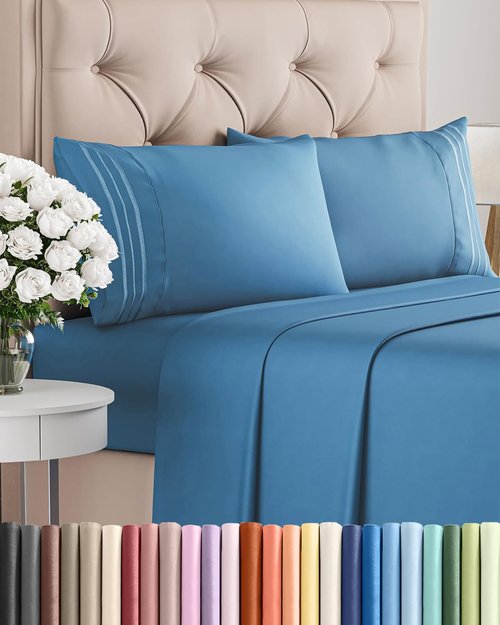 Full Size 4 Piece Sheet Set - Comfy Breathable & Cooling Bed Sheets Set - Hotel Luxury Bedding for Women, Men, Kids, Teens, Boys & Girls - Deep Pockets, Soft and Wrinkle Free - Oeko-Tex - Denim Blue