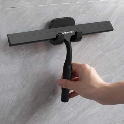 Skiennix Shower Squeegee - Silicone Window Cleaner Tool with Adhesive Hook | 10 Inch, Black