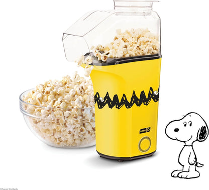 Peanuts DASH Fresh Pop Popcorn Maker - Oil-Free Air Popper with Measuring Cup & Recipe Guide - 16 Cups for Movie Nights