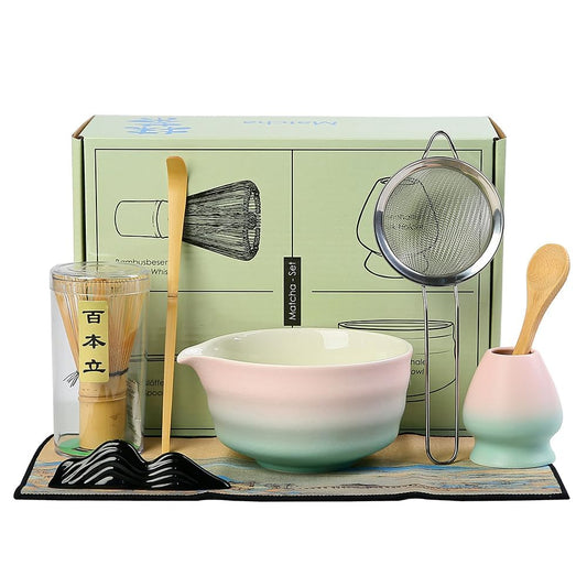 Matcha Whisk Set - Matcha Bowl and Bamboo Matcha Whisk, Scoop, Spoon, Sifter, Whisk Holder, 8pcs Perfect Matcha Starter Kit for Matcha Tea Ceremony (Gradient）