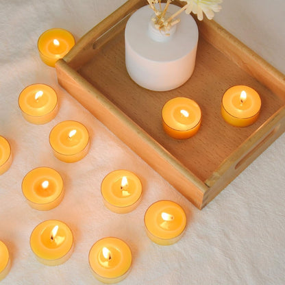 Pure Beeswax Tealight Candles - 100 Pack of Natural, Unscented, Clean Burning Yellow Candles