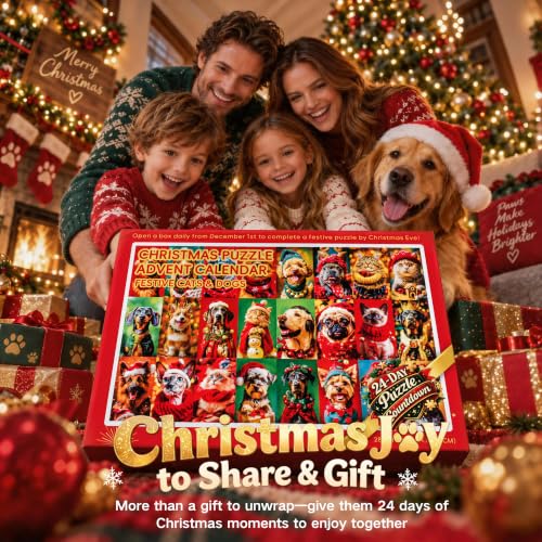 Christmas Puzzle Advent Calendar 2026 - 1600-Piece Plastic Puzzles for Adults, Red-Green Variation