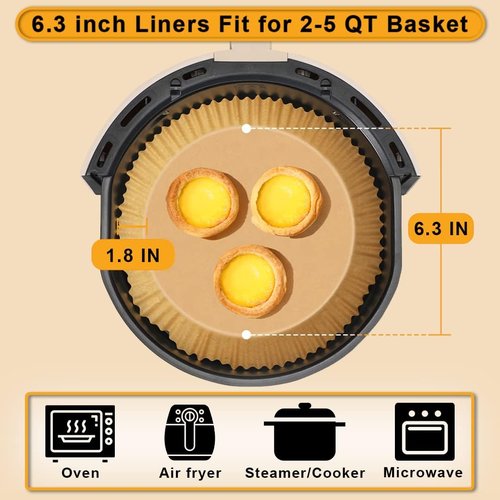 Air Fryer Paper Liners - 200 Pcs Non-Stick Disposable Liners for 2-5Qt Air Fryers | Waterproof & Oil Proof