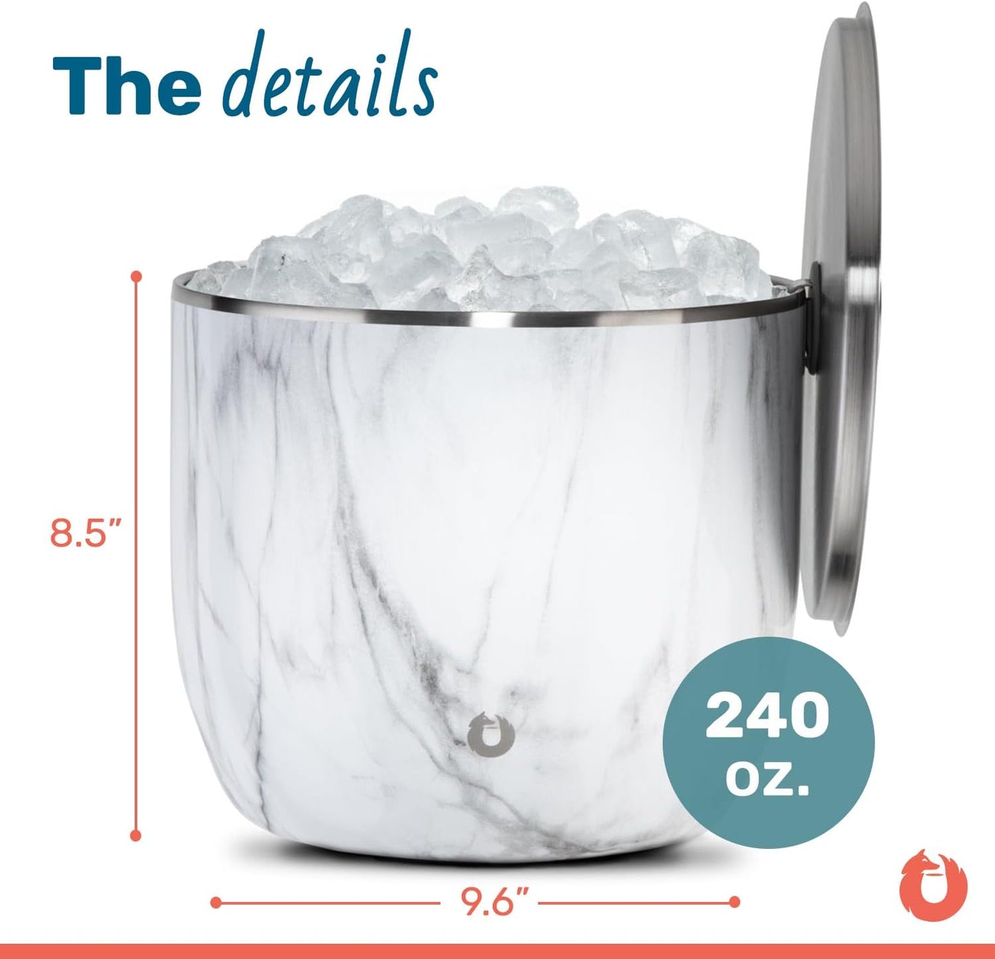 Snowfox XL - Insulated Ice Bucket with Lid/Scoops, Premium Vacuum Insulated Stainless Steel Ice Buckets for Parties, Ice Box, Home Bar Accessories, Parties Supplies, Bar Decor, 7L