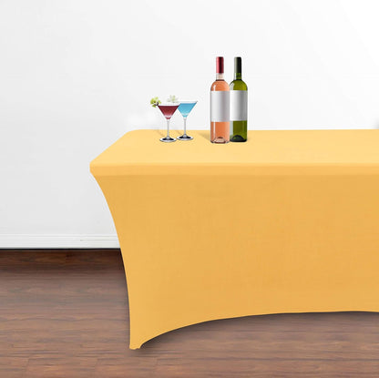 Obstal 4Ft Stretch Spandex Table Cover for Standard Folding Tables - 2 Pack Universal Rectangular Fitted Tablecloth for Party, Banquet, Events, Trade Show (Gold, 48L x 24W x 30H Inches)