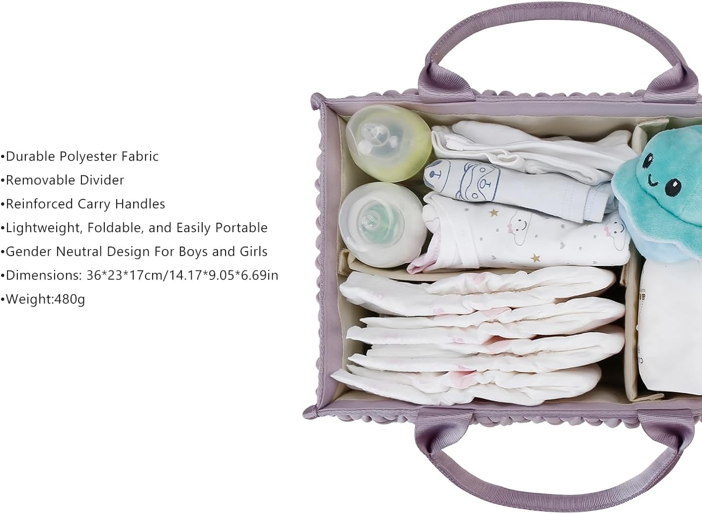 MOMIGO Baby Diaper Caddy Organizer - Stylish Mahua Waterproof Nursery Storage Basket for Diapers & Wipes | Purple