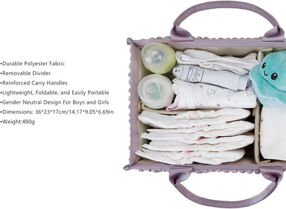 MOMIGO Baby Diaper Caddy Organizer - Stylish Mahua Waterproof Nursery Storage Basket for Diapers & Wipes | Purple