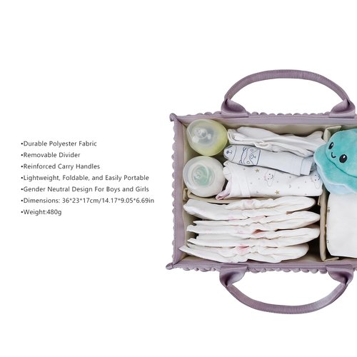 MOMIGO Baby Diaper Caddy Organizer - Fahion Mahua Water-resistent Nursery Storage Basket for Diapers and Baby Wipes, Diaper Stacker Car Organizer, newborn nursery Gift (Purple)