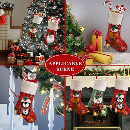 Set of 5 Large Christmas Stockings 18 Inch Xmas Fireplace Decor with Plush Cuff