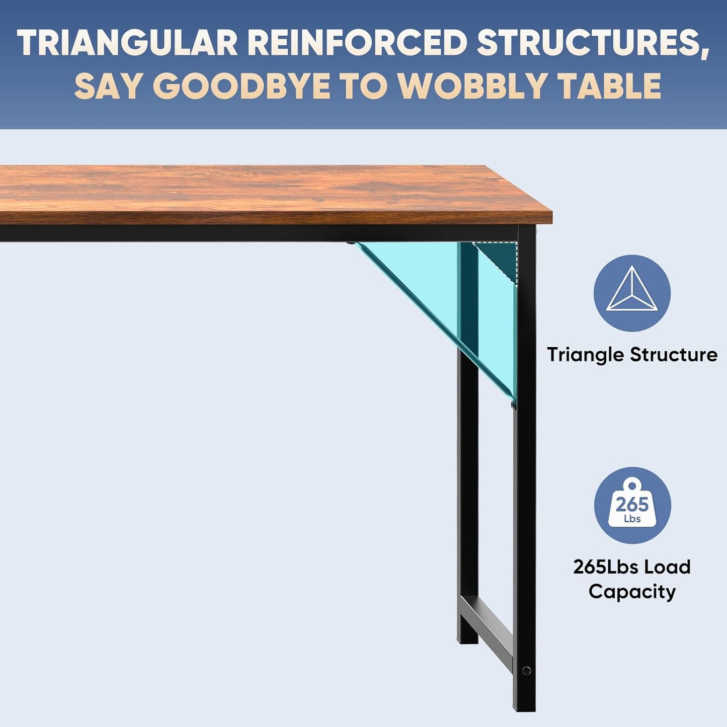 DUMOS 63-Inch Computer Desk - Modern Writing & Gaming Workstation with Metal Frame | Wood Brown Finish
