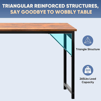 DUMOS 63-Inch Computer Desk - Modern Writing & Gaming Workstation with Metal Frame | Wood Brown Finish