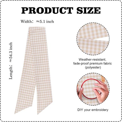 Khaki White Checkered Plaid Bow Ribbon Wreath Sash by [Brand Name] - Rustic Holiday Decor (5.12" x 54.33")
