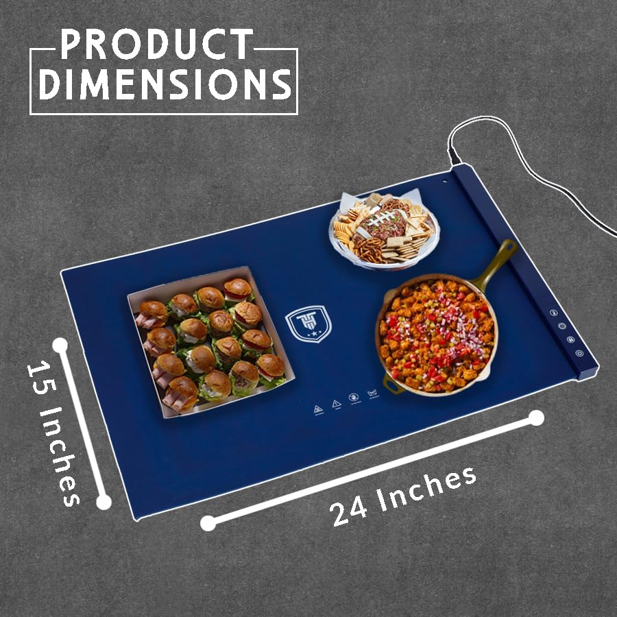Tailgate Heroes Premium Electric Food Warming Mat - Extra Large Silicone Warming Mat for Food with Adjustable Heat & Timer, Sturdy Design, Fast Heating, Portable Roll Up Warming Mat
