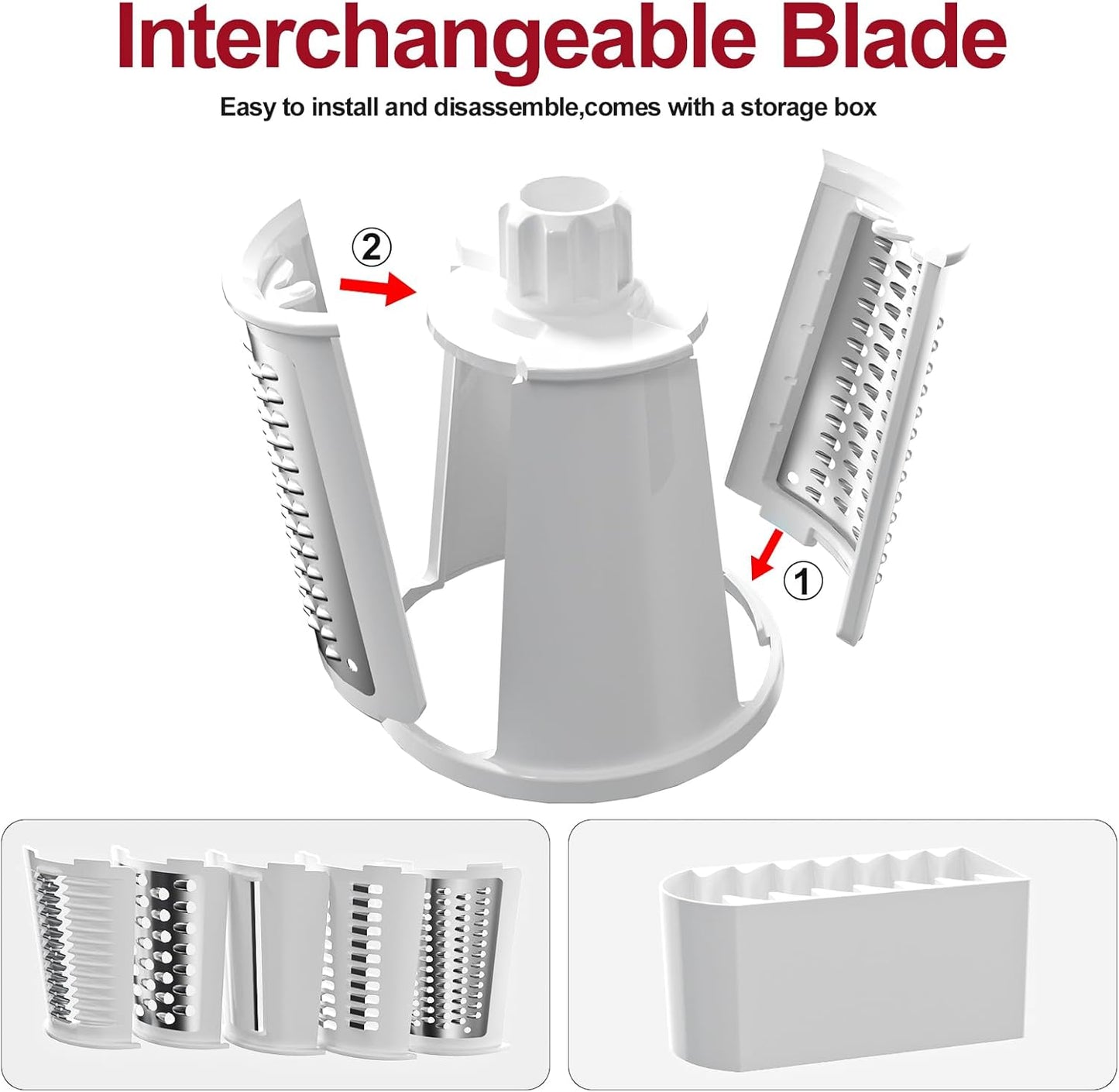 Ourokhome Cheese Grater - Crank Cheese Shredder & Mandoline Slicer with 5 Blades | Strong Suction Base, Black