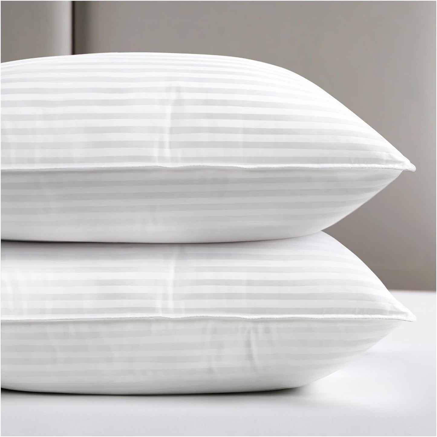 Viewstar Queen Size Bed Pillows - Soft Down Alternative for Back, Stomach & Side Sleepers | Striped White, Set of 2