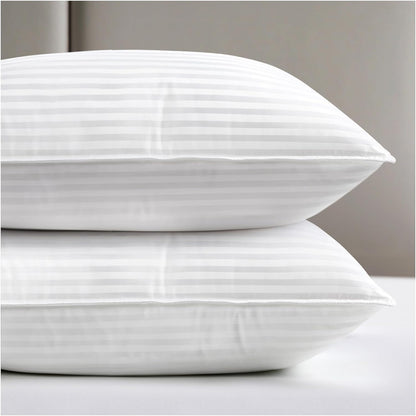 Viewstar Queen Size Bed Pillows - Soft Down Alternative for Back, Stomach & Side Sleepers | Striped White, Set of 2