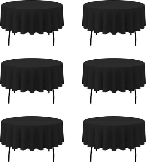 BRILLMAX 70-Inch Black Round Tablecloths - 6 Pack, Water & Stain Resistant Polyester for Weddings & Events
