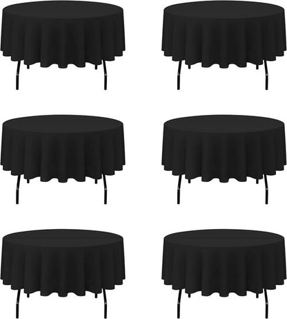 BRILLMAX 70-Inch Black Round Tablecloths - 6 Pack, Water & Stain Resistant Polyester for Weddings & Events
