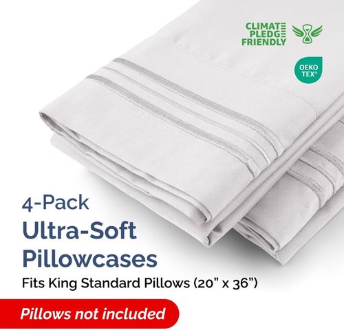King Standard Pillow Cases - Soft Hotel Quality Covers for Comfy Bedding | 4-Piece Set in French Grey