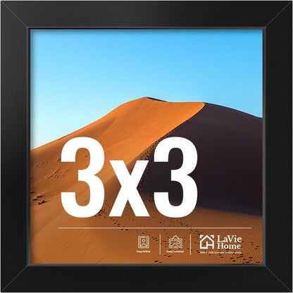 LaVie Home 3x3 Picture Frame - Classic Black Wall Display Frame with HD Plexiglas | Vertical & Horizontal Use