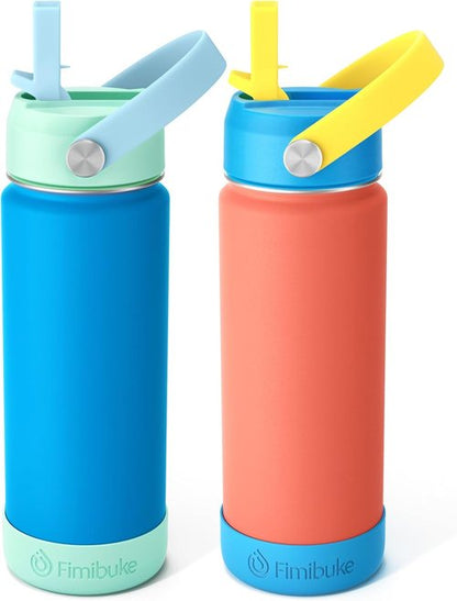 Fimibuke Kids Insulated Water Bottle - 18oz BPA-Free Double Wall Tumbler | Leak-Proof Design for School (2 Pack, Ocean Life)