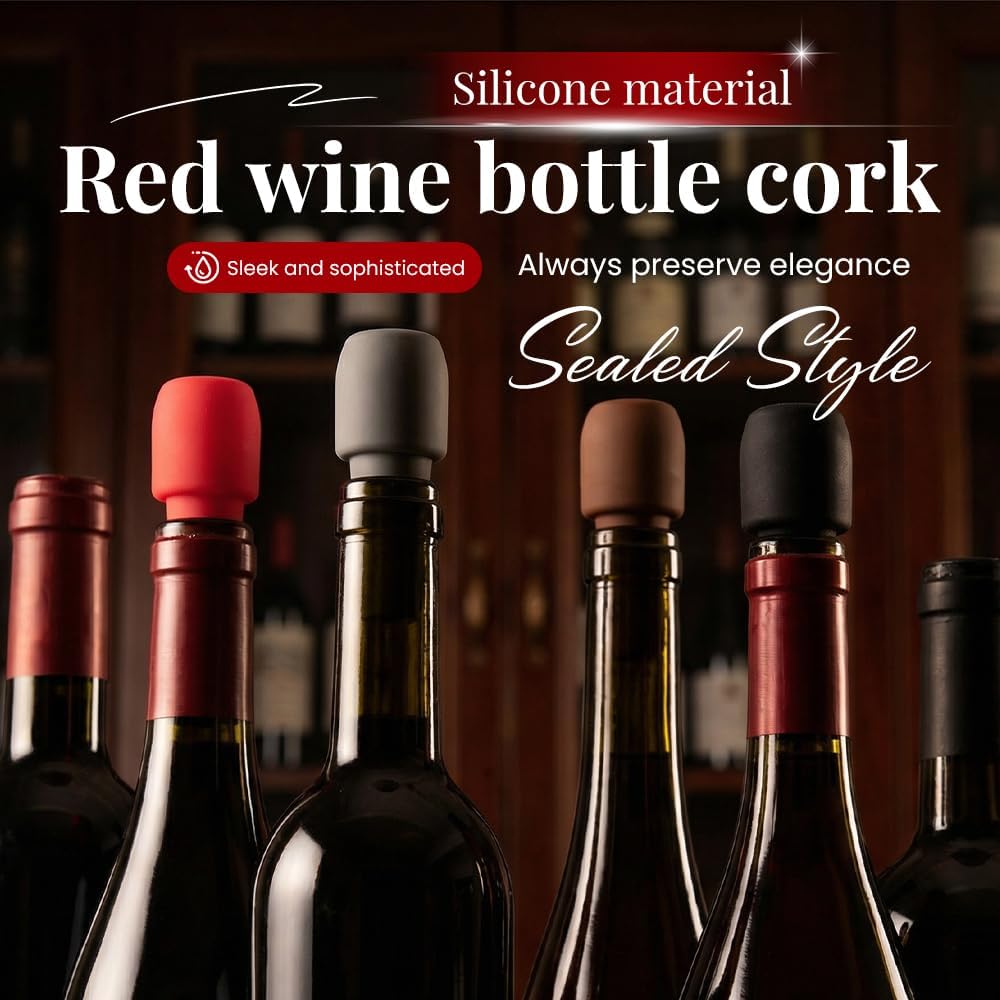 Silicone Wine Stopper for Wine Bottles, 2026 New Reusable Wine Bottle Stopper, Seal Bottle Cover for Beer Champagne, Wine Bottle Cover Caps for Home Use (4)