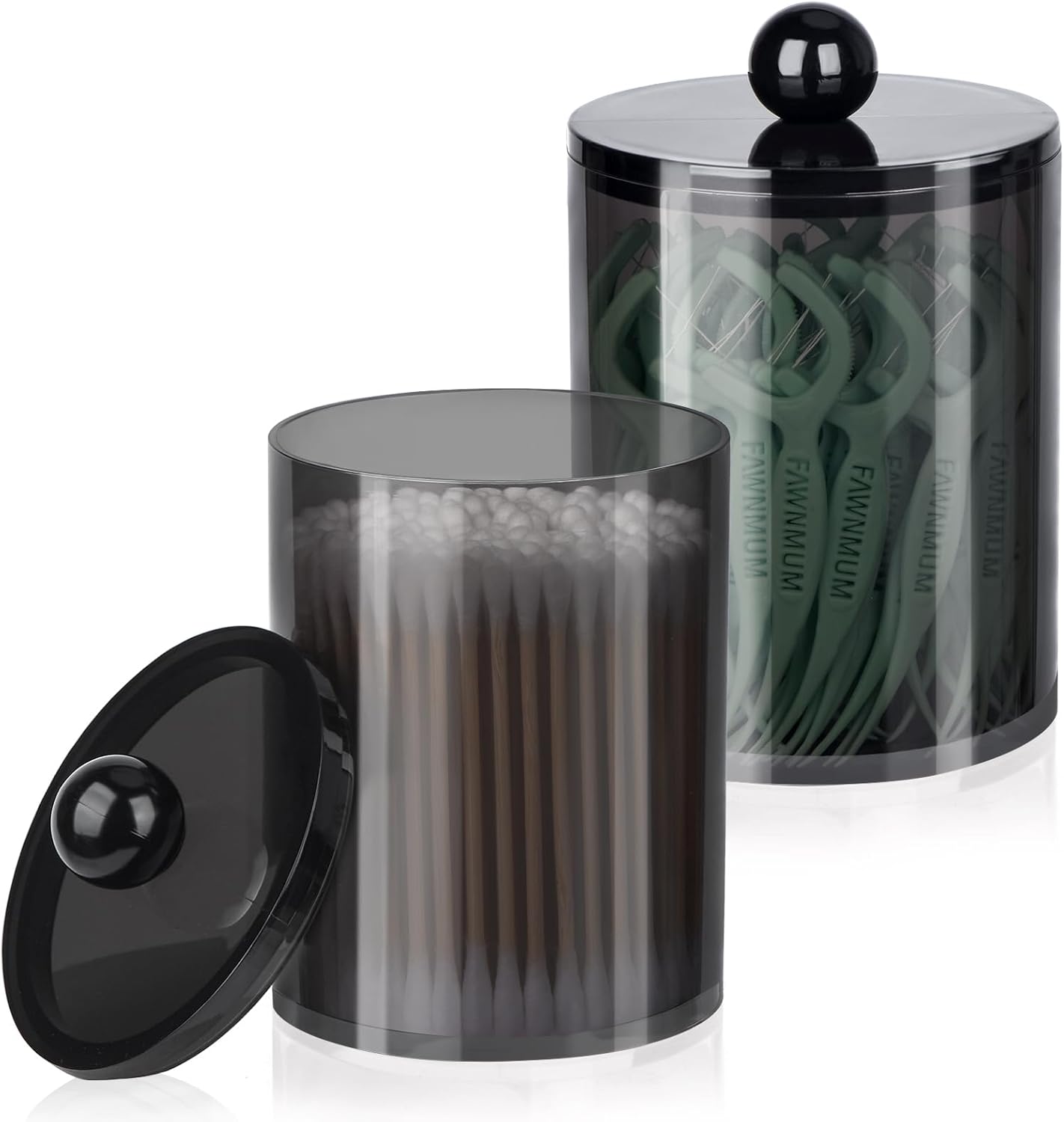XIPENGKEJI Qtip Holder Set - Stylish Canister Jars for Cotton Swabs & Pads | 10oz-12oz Black Bathroom Organizers