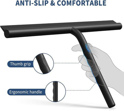 Ecooe Silicone Shower Squeegee - 11" Black Window Scraper with Stainless Steel Core for Glass Doors