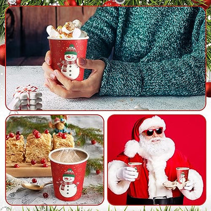 Christmas Paper Cups 9 Oz Snowman Style Pack of 200 - Hot Cold Drinks