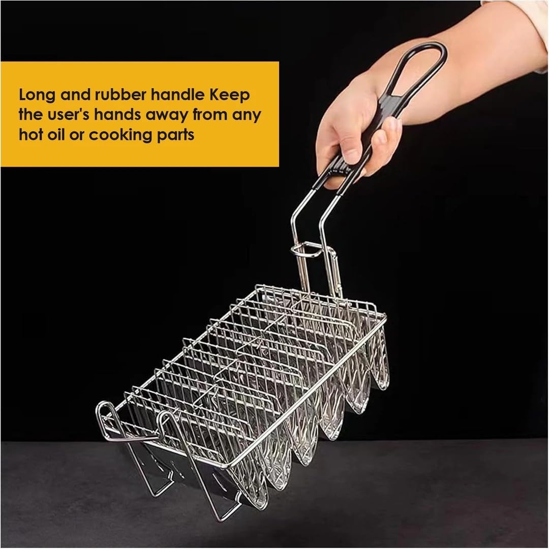 Taco Fryer Basket, 6 Shells Stainless Steel Taco Shell Fry Basket Tortilla Frying Basket, Taco Shell Maker Deep Fry Basket with Detachable Handle, Taco Holder Stand for Commercial and Home Use