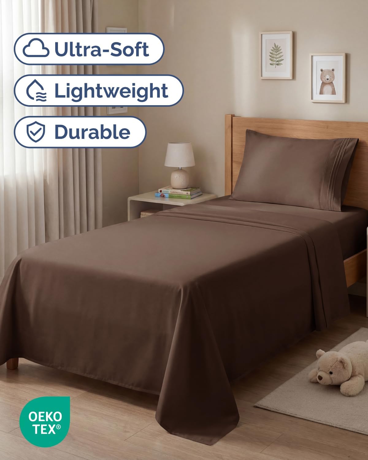 Skiennix Twin Size Sheet Set - Comfy Cooling Bed Sheets - Ultra-Soft, Deep Pockets, Wrinkle-Free - Brown