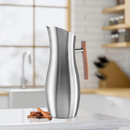 OGGI Slimline Stainless Steel Pitcher- Stainless Steel Water w/Ice Guard, Water Carafe, Great Metal Container for Entertaining, Ideal 68oz / 2 Lt Drink Pitcher
