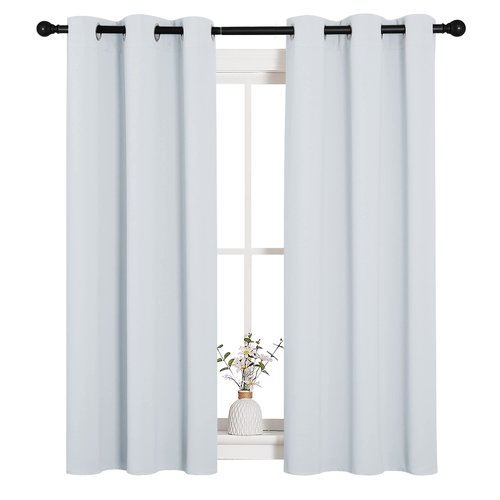 NICETOWN Room Darkening Curtain Panels for Bedroom, Easy-Care Solid Thermal Insulated Grommet Room Darkening Draperies/Drapes (Greyish White, 2 Panels, 34 by 54)
