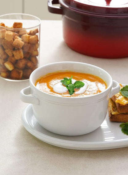 LE TAUCI Soup Bowls - 28 oz Ceramic Crocks With Handles | Oven & Microwave Safe, Set of 4, White